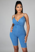 Catch My Vibe Denim Romper - Short